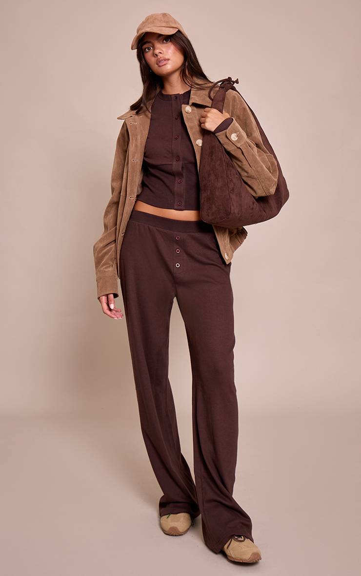 Marron Foncé Pantalon Large Super Doux Ensemble Coordonné