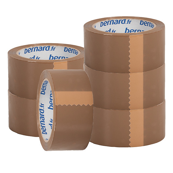 6 rubans adhésifs d'emballage PP Bernard, 48 mm x 66 m, havane