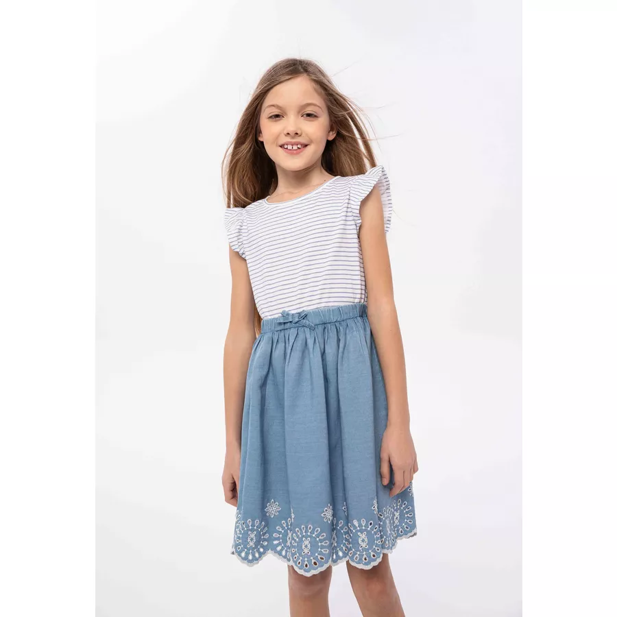 MINOTI Kleid mit Flügerärmeln BlauWeiß