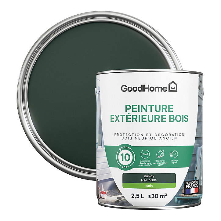 Peinture extérieure bois GoodHome Dalkey vert satin 2.5L