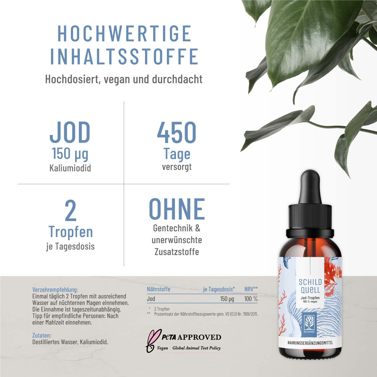 Jod Tropfen hochdosiert - alkoholfrei und vegan - Schildquell - NATURTREU®