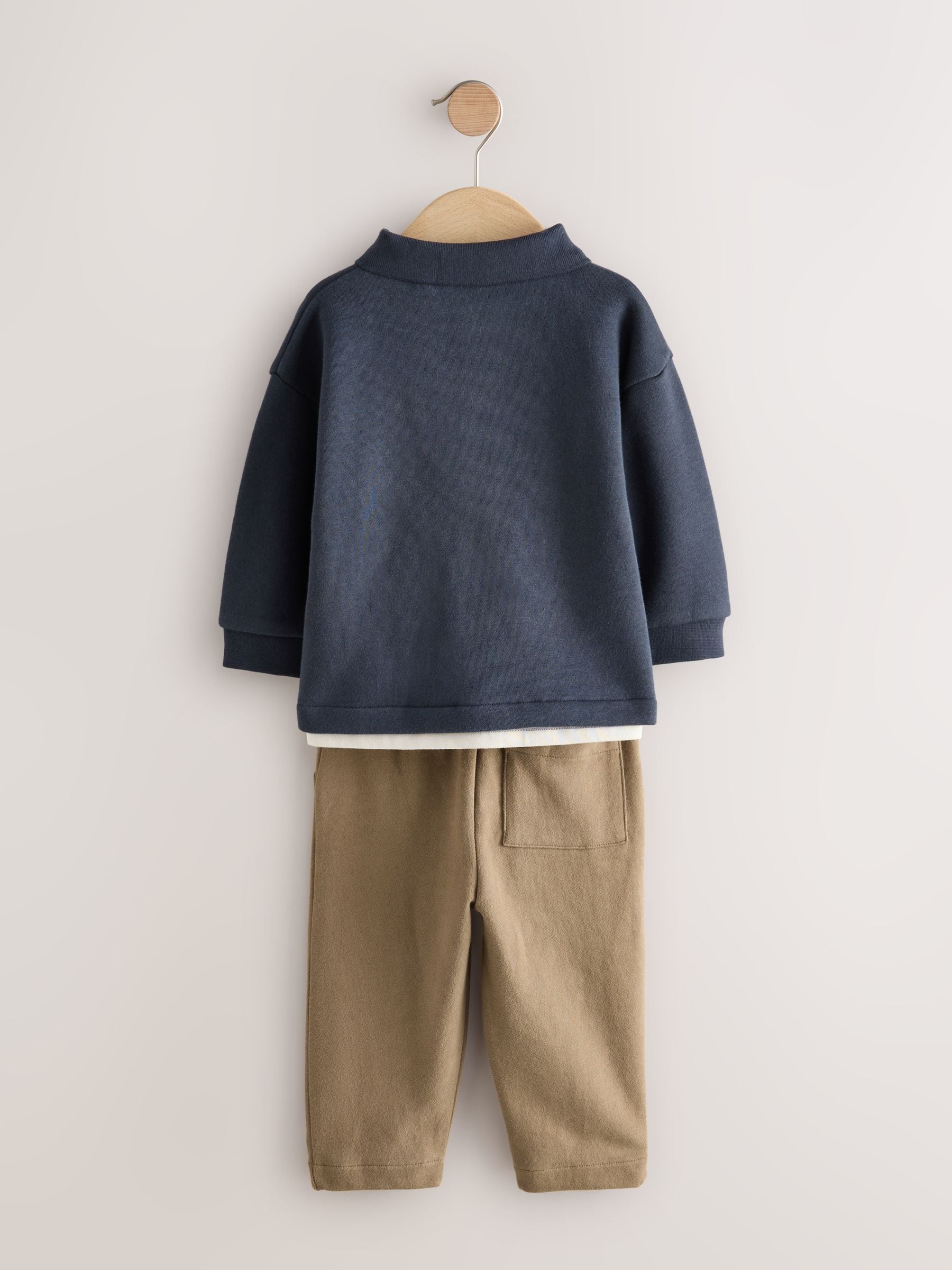 Marineblauw en bruin - 3 -delige set van T-shirt en joggingbroeken (3mnd-7jr)