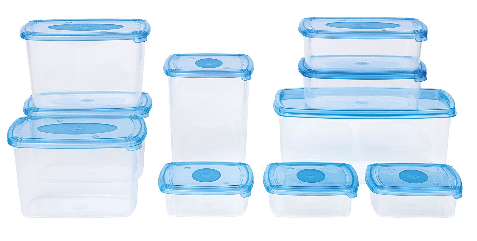 Gefrierdosenset Box klar/Deckel Blau 53 x 26 x 13 cm