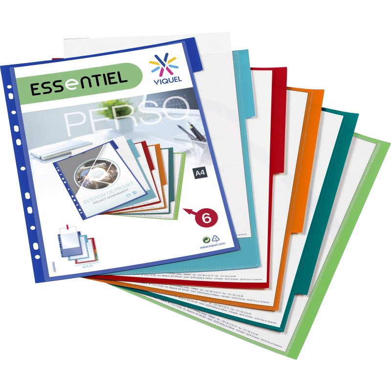Intercalaires personnalisables A4+ polypropylène coloré Viquel 6 onglets multicolores