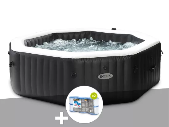 Kit spa gonflable Intex PureSpa Carbone octogonal Bulles et Jets 6 places + 12 filtres