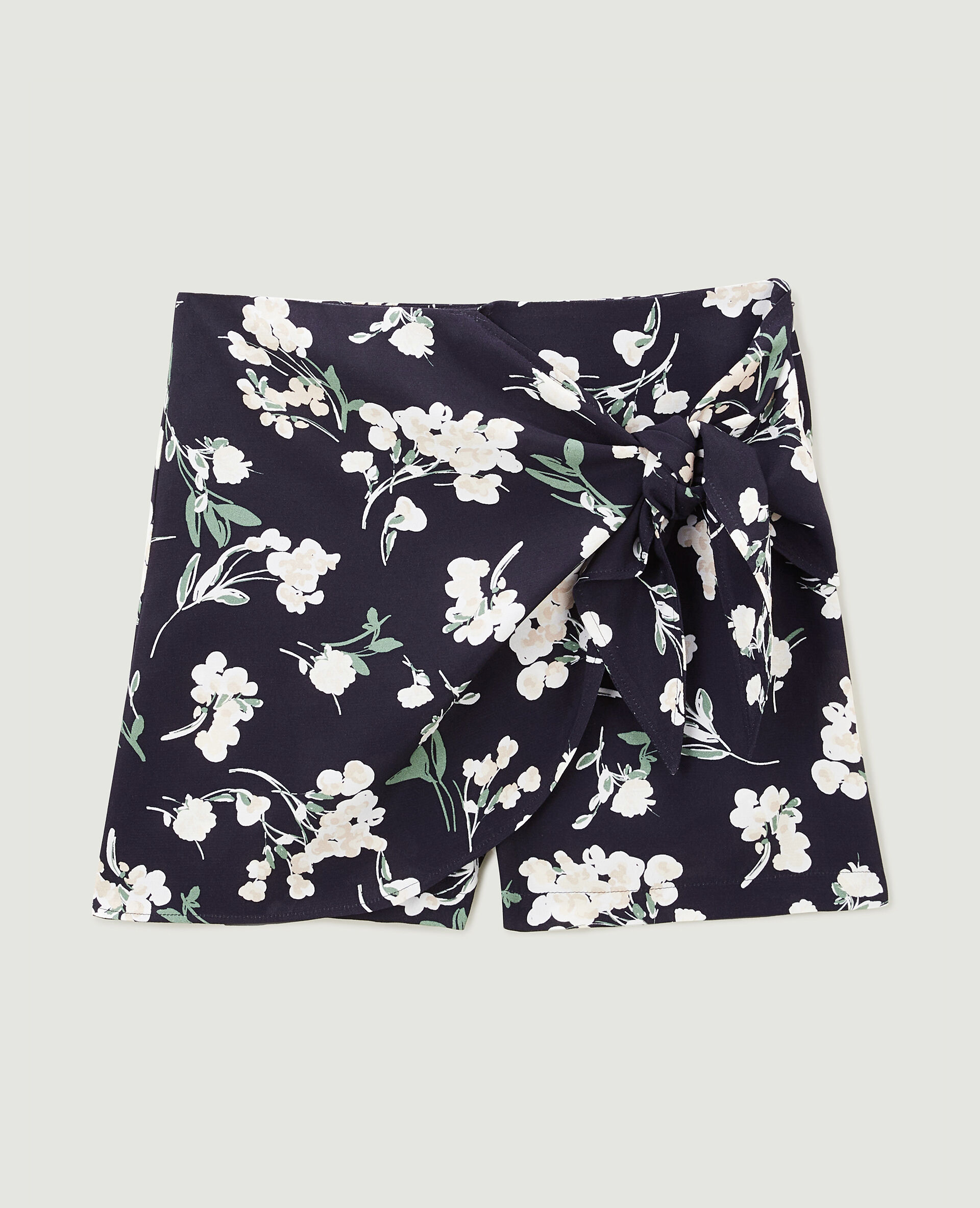 Jupe-short en tissu fluide motif fleurs - Noir