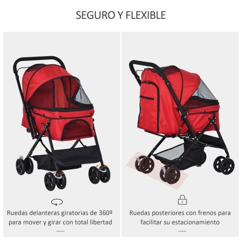 Carrinho de passeio dobrável vermelho para animais de estimação PawHut