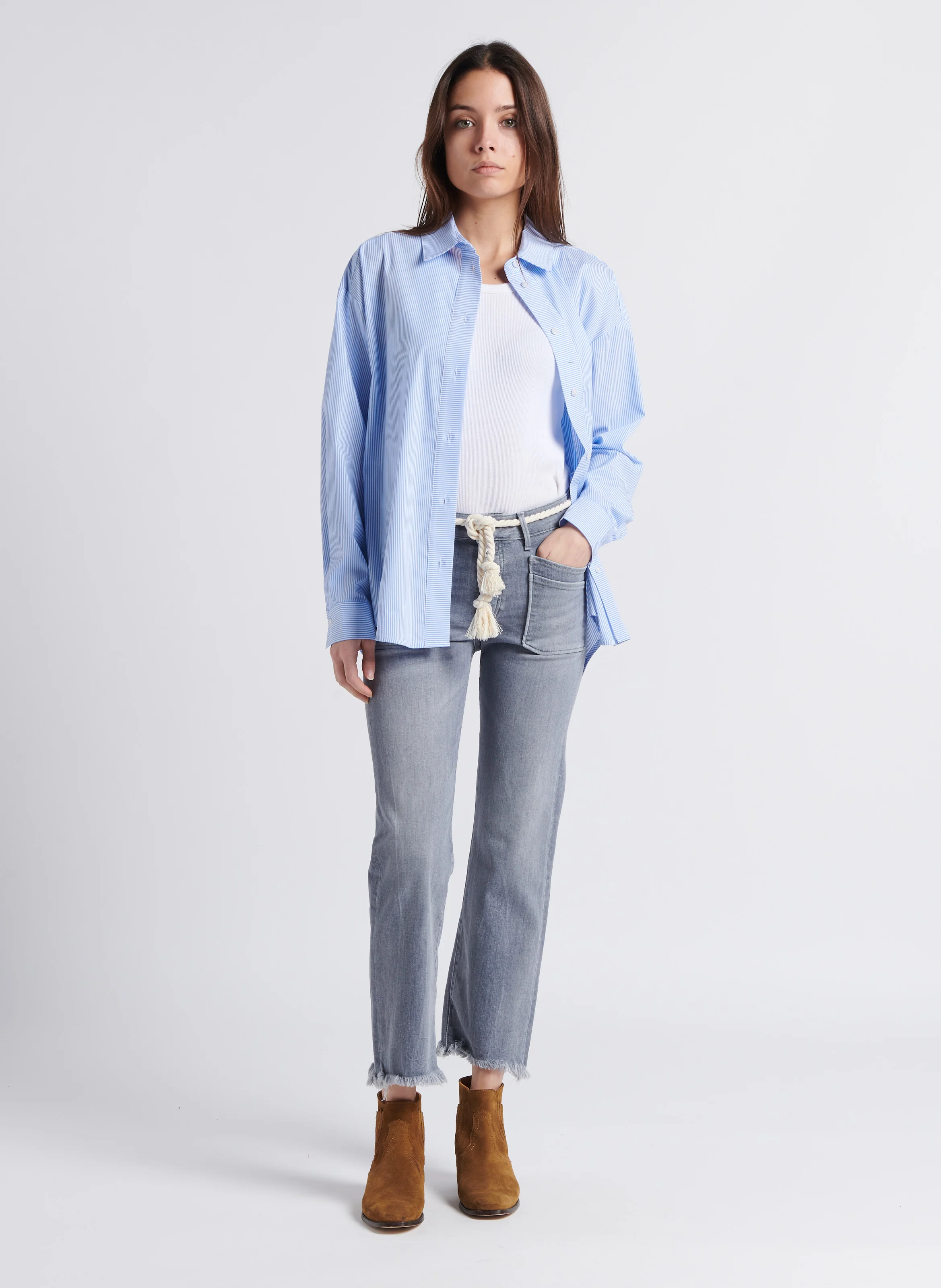 PRICILIA - Jean droit taille haute| Gris