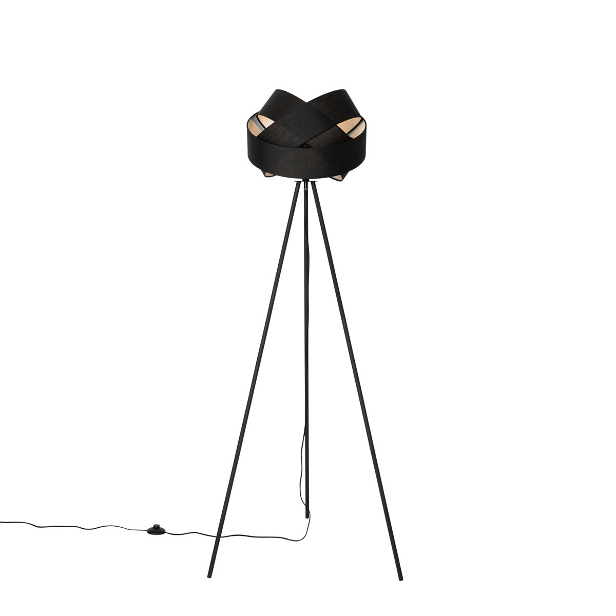 QAZQA - Moderne staande lamp, zwart - textiel | Woonkamer | Slaapkamer - Rond textiel - LED-compatibel E27