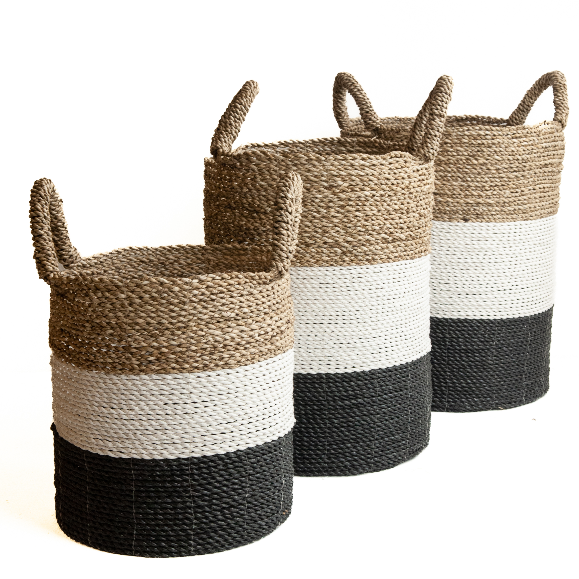 Zeegras waterhyacint gevlochten mand natural/wit/zwart M