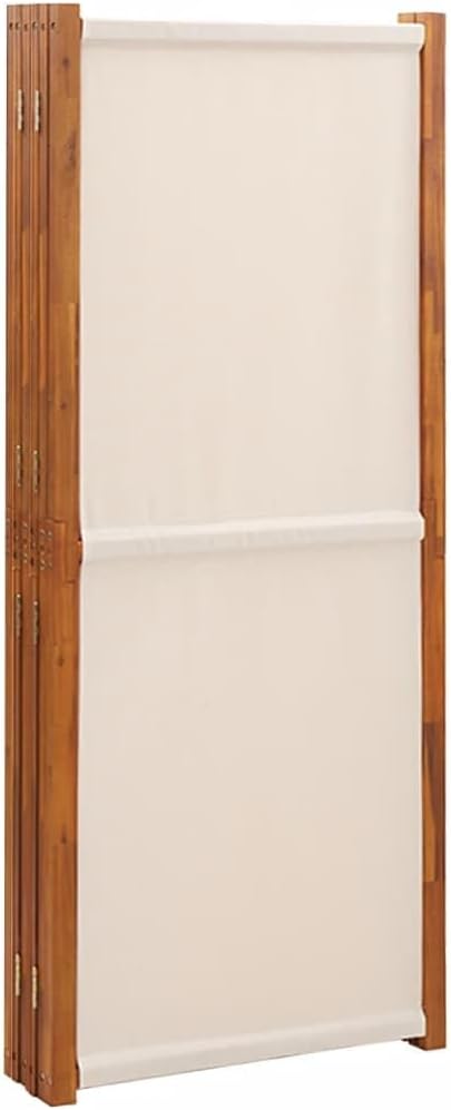 6-Panel Cream White Room Divider, 420x180 cm Solid Acacia Wood & Textilene Privacy Screen for Indoor Outdoor Spaces, Foldable Freestanding Partition Wall