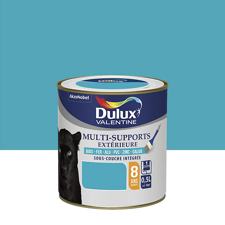 Peinture extérieure multi supports e garantie 8 ans Dulux Valentine satin bleu turquoise 0,5L