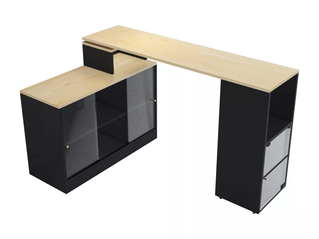Meuble de bar pivotant et escamotable、Buffet multifonctionnel - grand espace de rangement - Noir