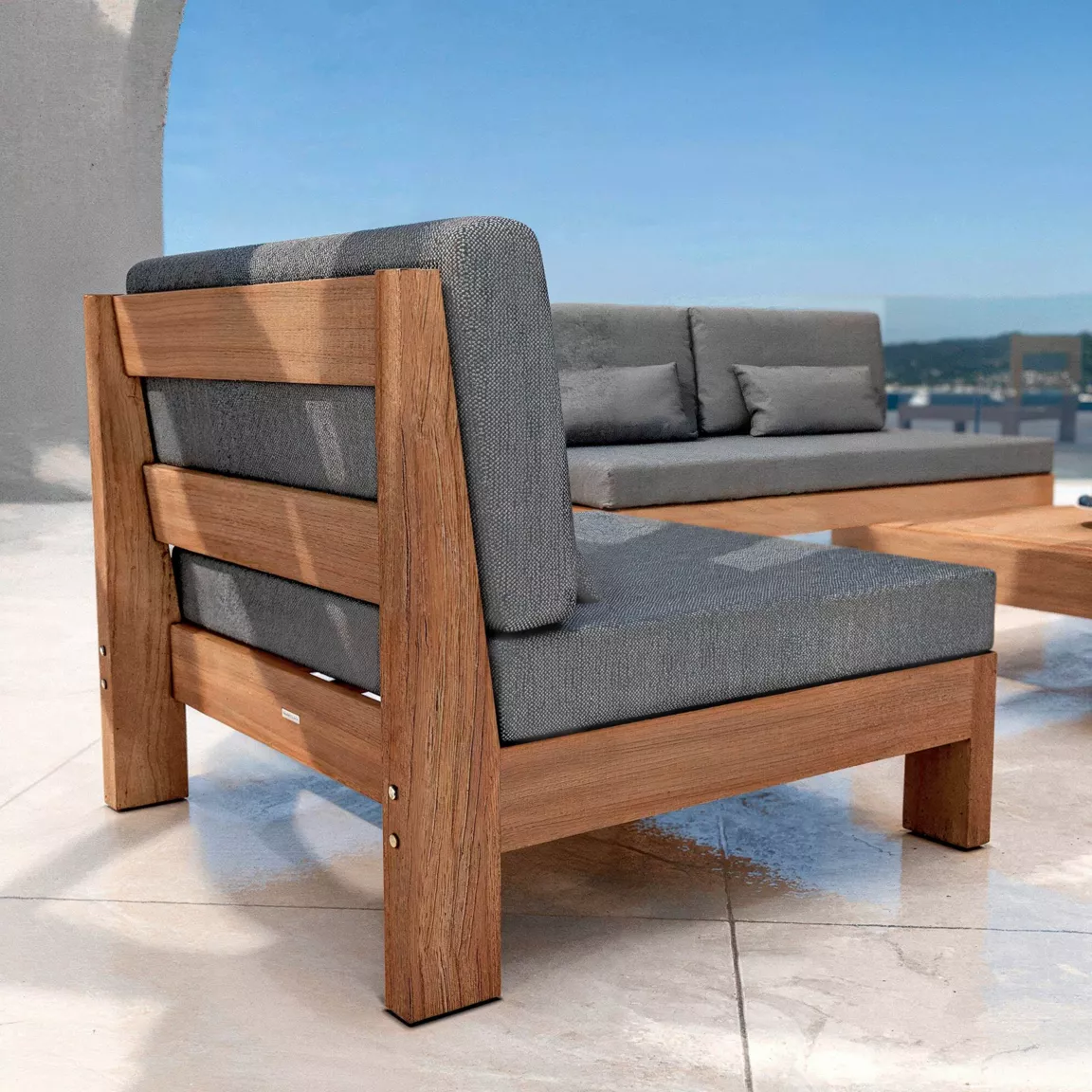 Salon de jardin en bois d'acacia 2 places 3 pcs Borneo Gris anthracite