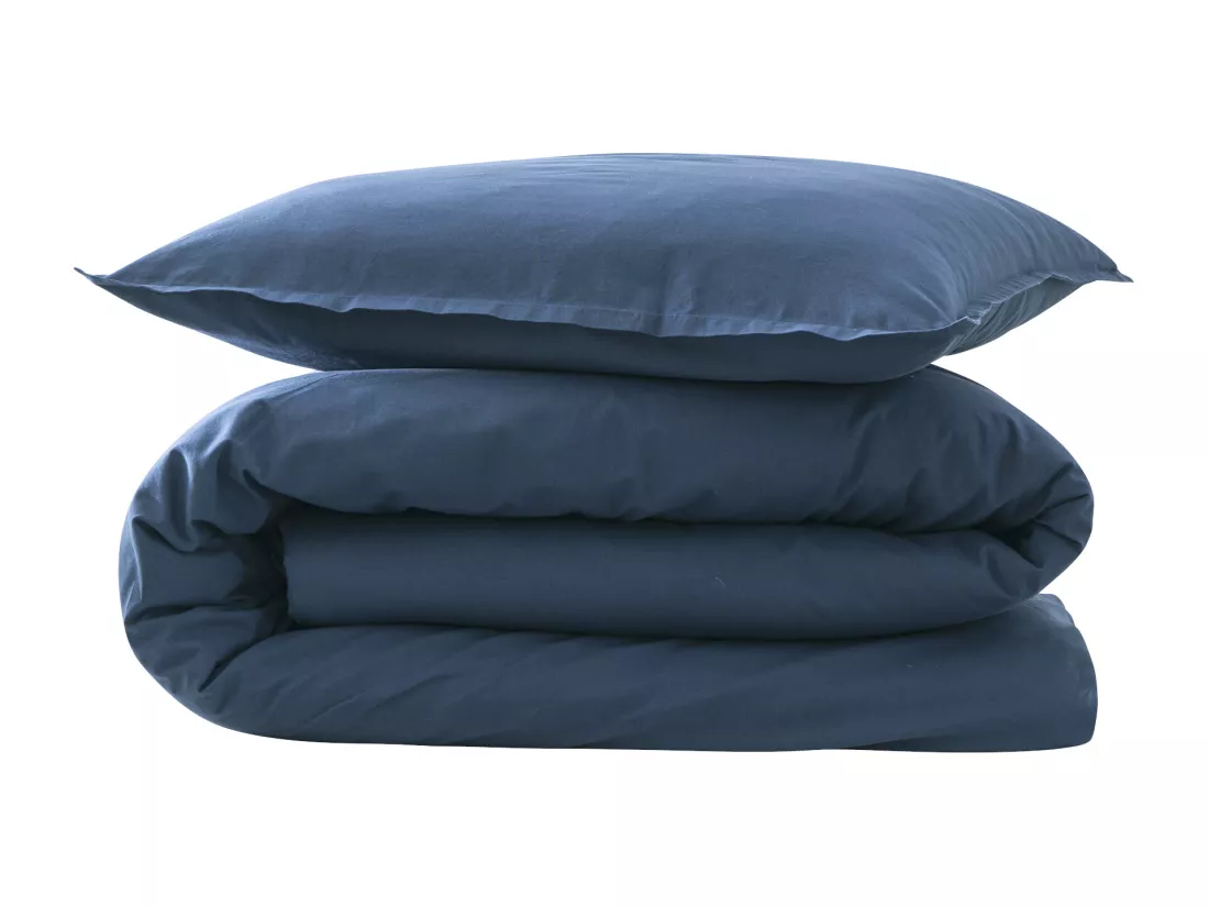 Parure de lit coton lavé - SOMEO Bleu marine 140x200 - CELESTE