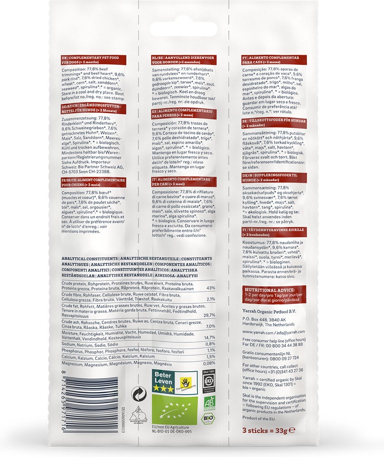 Yarrah biologische kauwstaafjes 33 g 3 stuks