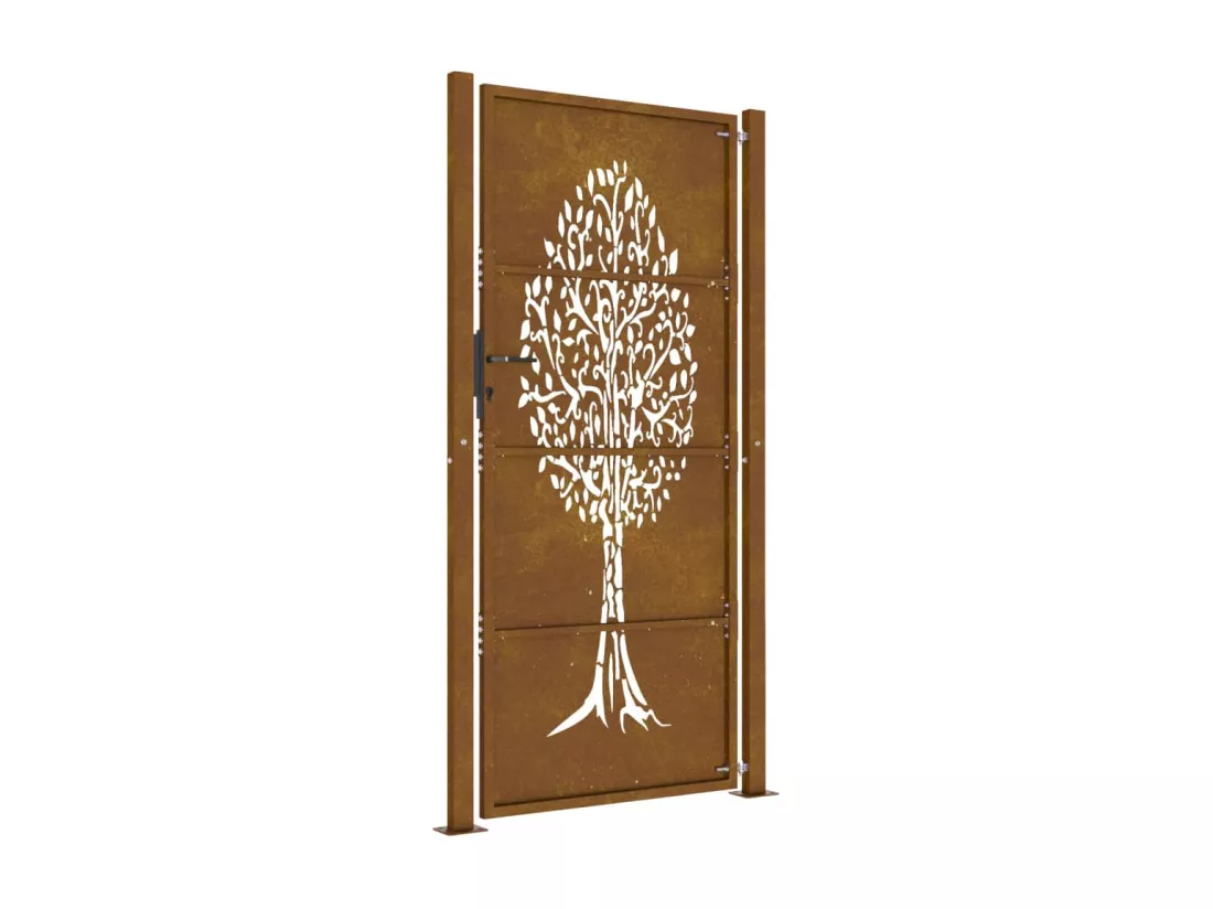 Portail de jardin 105x205 cm acier corten conception de l'arbre