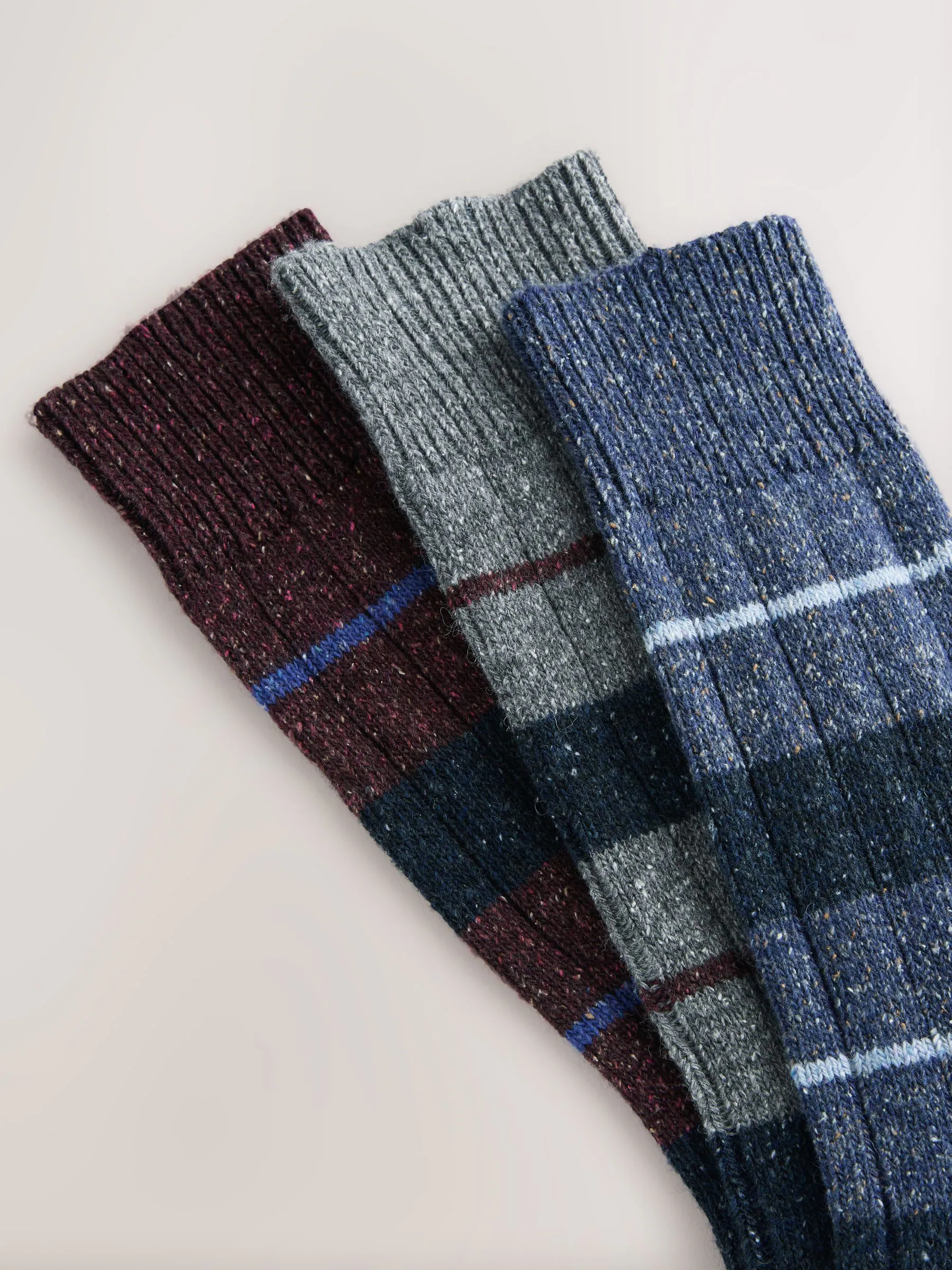 Blue/Grey/Red Striped - Signature Thermal Wool Blend Socks 3 Pack
