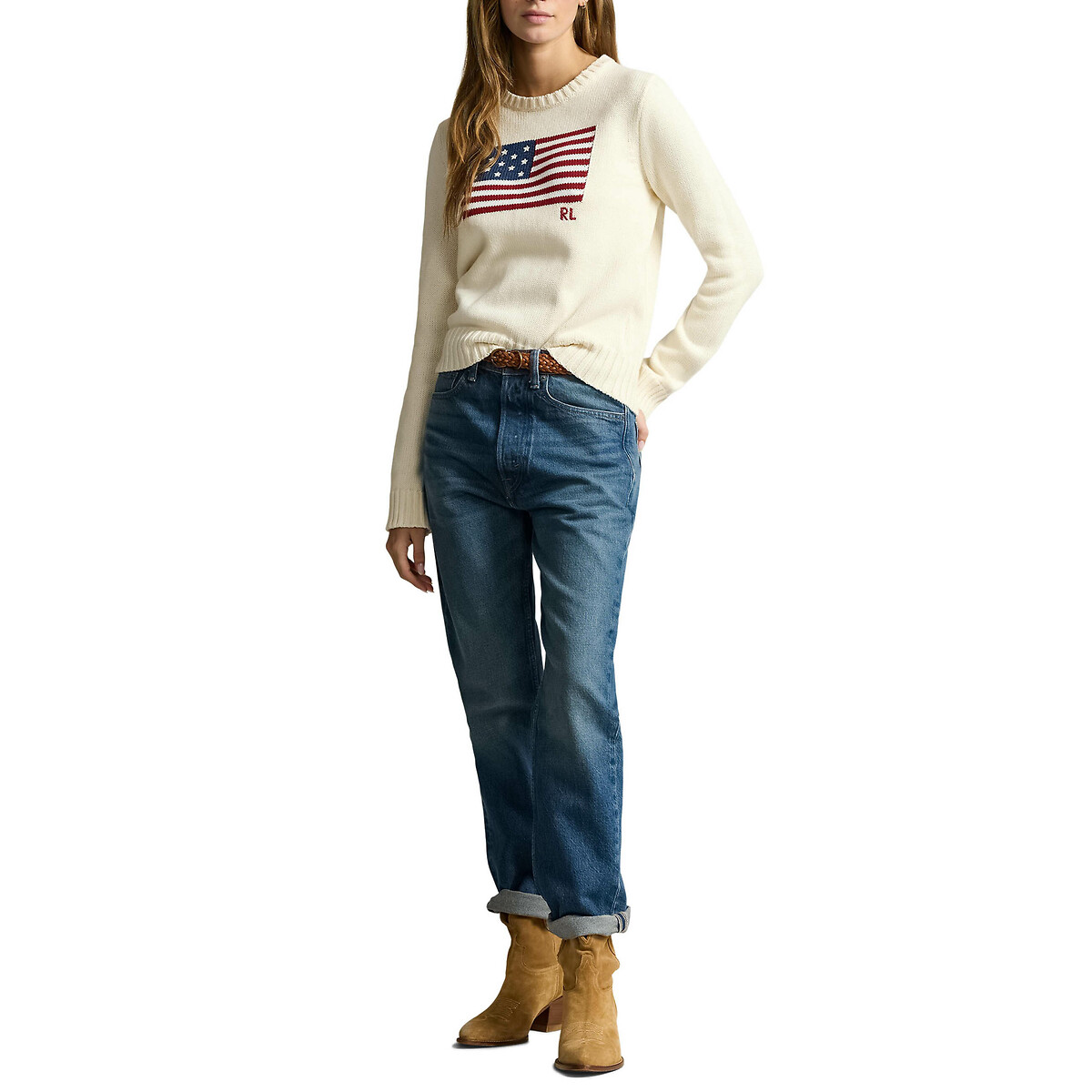 POLO RALPH LAUREN<br>Suéter de gola redonda, bandeira americana