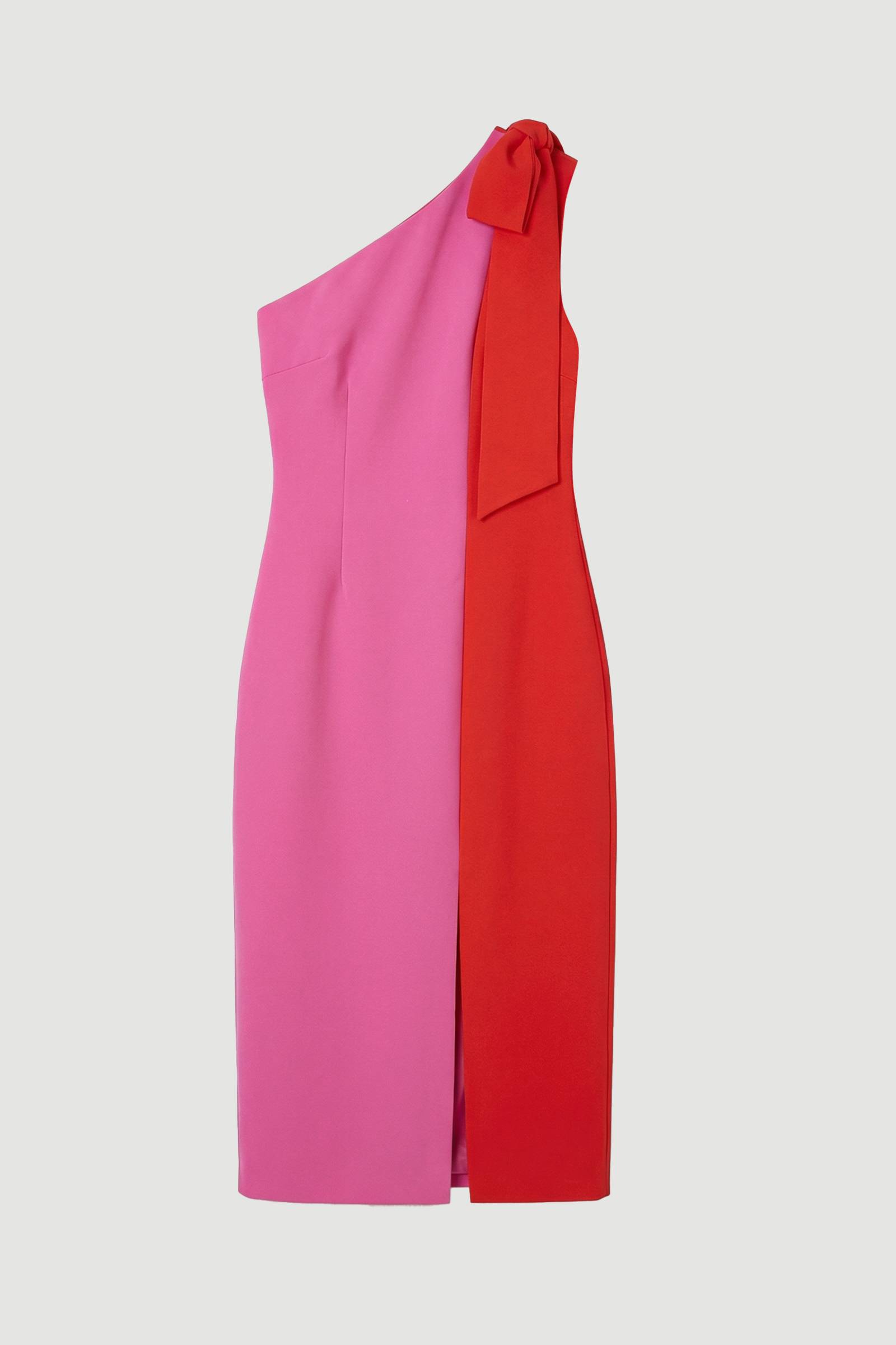 KarenMillen Robe Midi Ajustée Douce à Blocs de Couleur avec Nœud