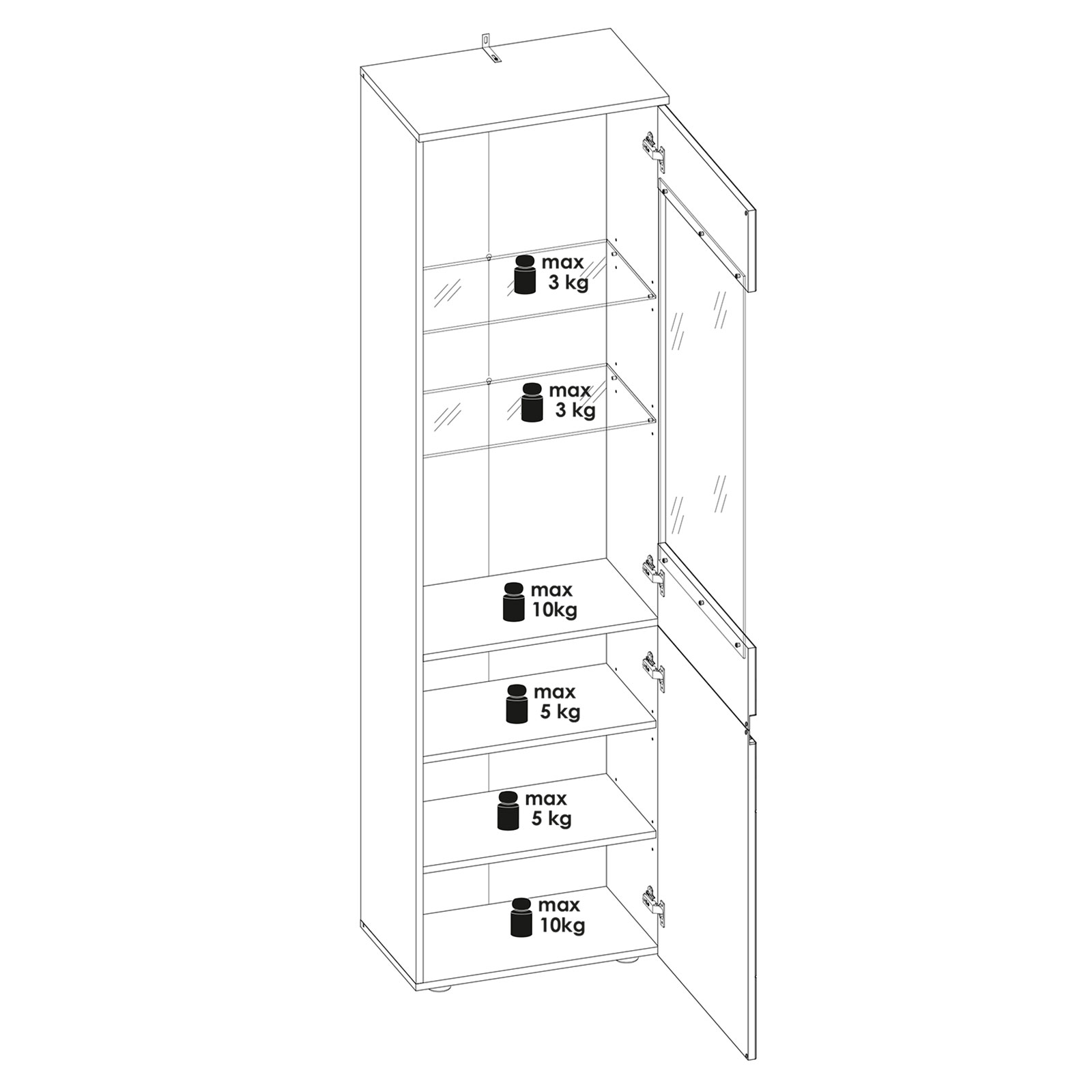 Vitrine HILTON - weiß - 2 Türen - 56 cm breit