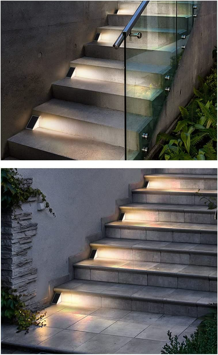 (6er Set) 8x5.5x11cm LED Solar Outdoor Lampe Treppenleuchte mit Dämmerungssensor Wasserfest (IP67) Pyramide - Warmweiss