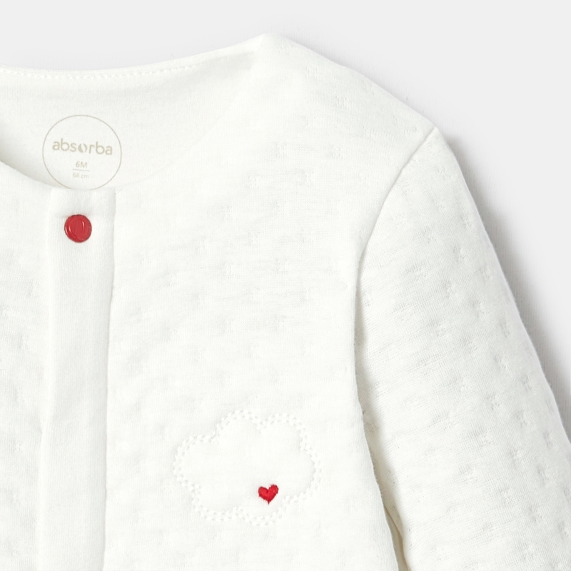 Pyjama pieds et mains amovibles en molleton reliefé 2 en 1 blanc naissance Absorba
