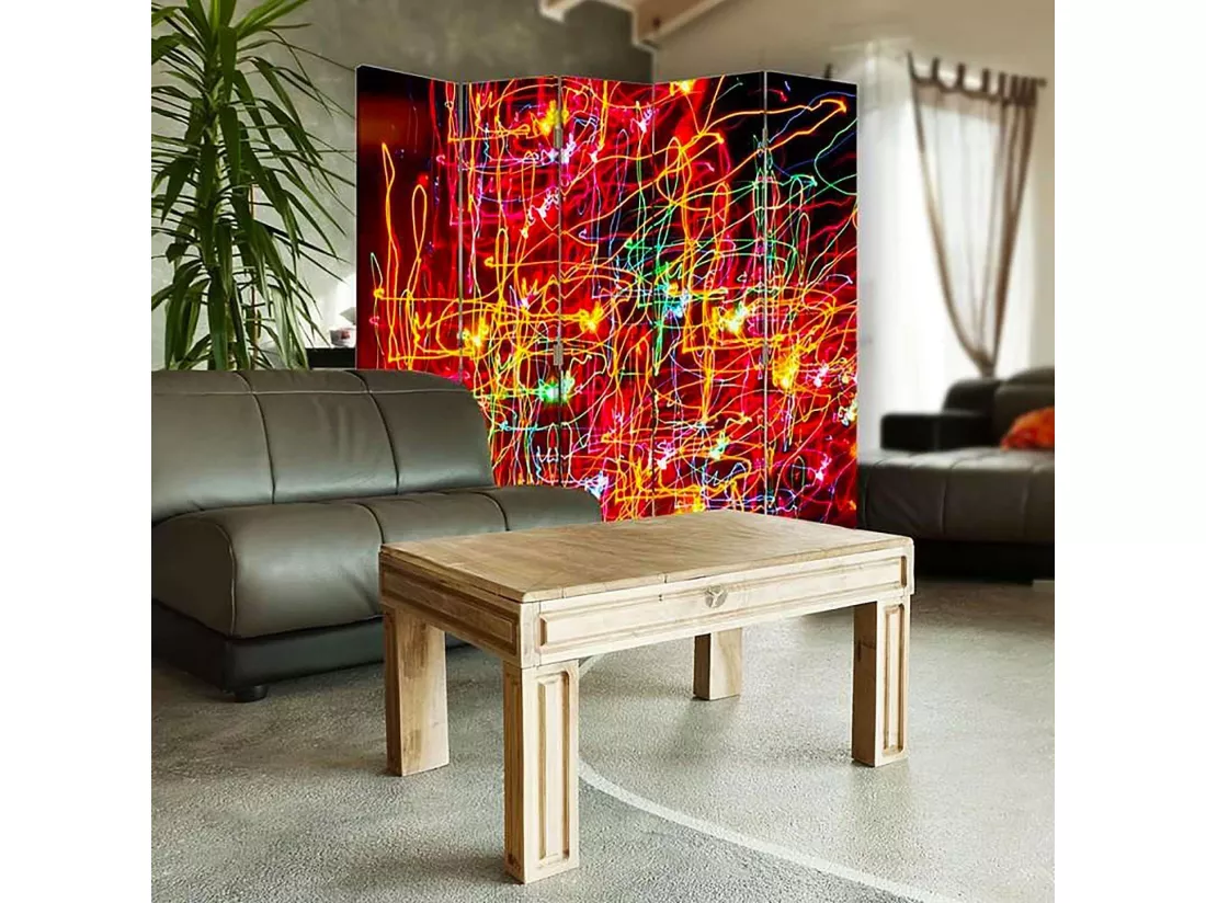 Paravent Abstraction Lumineuse Artistique à 5 Volets - 180 x 180 cm - 2 faces R° V°