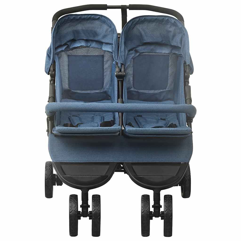 vidaXL Tweelingkinderwagen, marineblauw, staal
