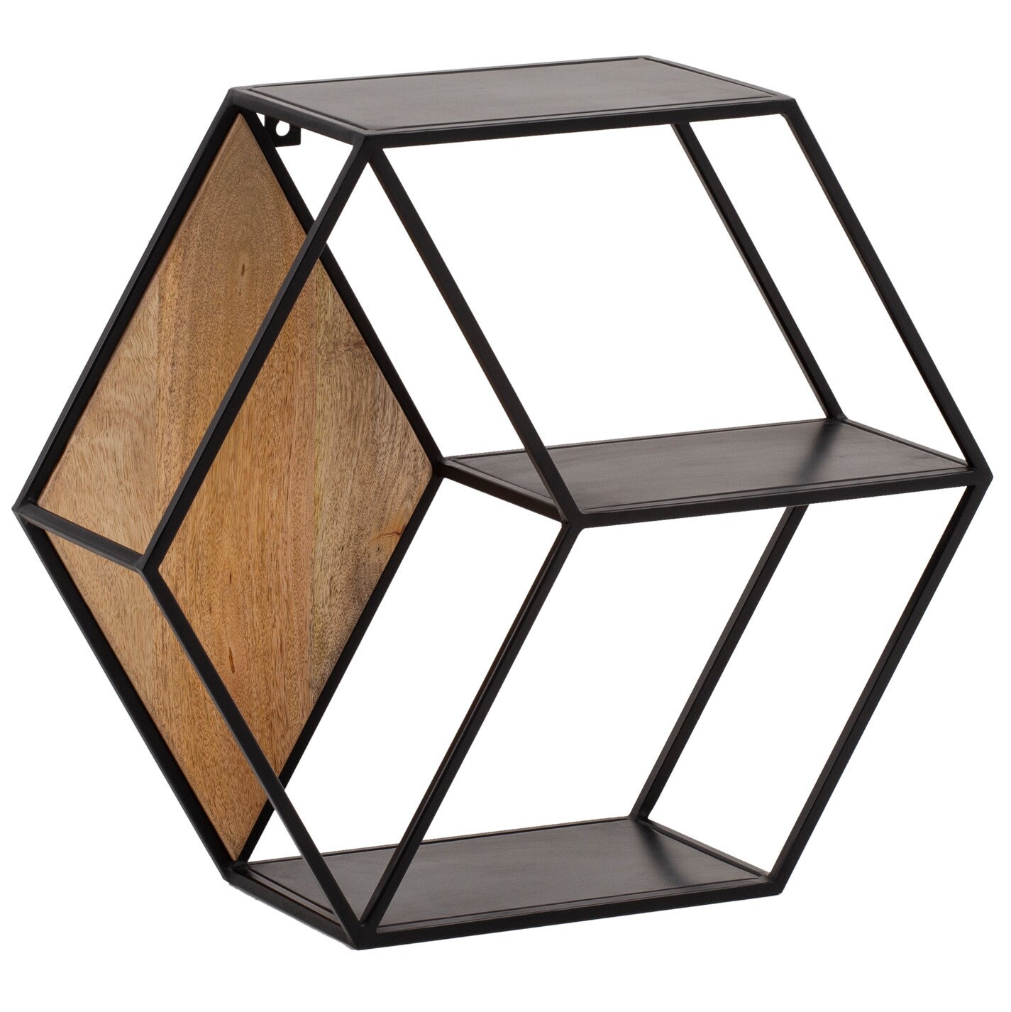 Wandregal FineBuy Hängeregal 60x52x20 cm Massivholz Metall Regal Sechseckig