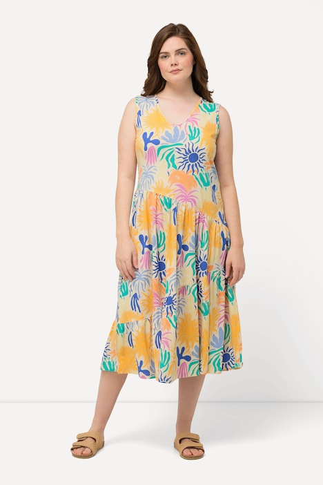 Midikleid, Sonnen, V-Ausschnitt, ärmellos, Biobaumwolle