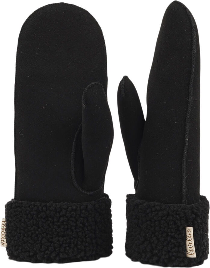 Lovelies BELUKTA - MITTENS - SHEEP SUEDE W/ CURLY SHEARLING AROUND TH Black / black
