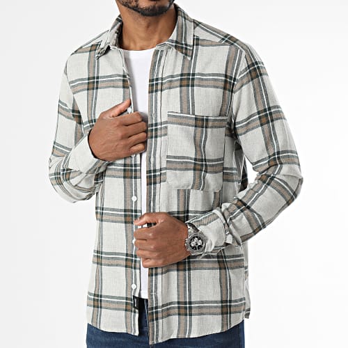 Chemise Manches Longues A Carreaux Stone Life Gris Chiné