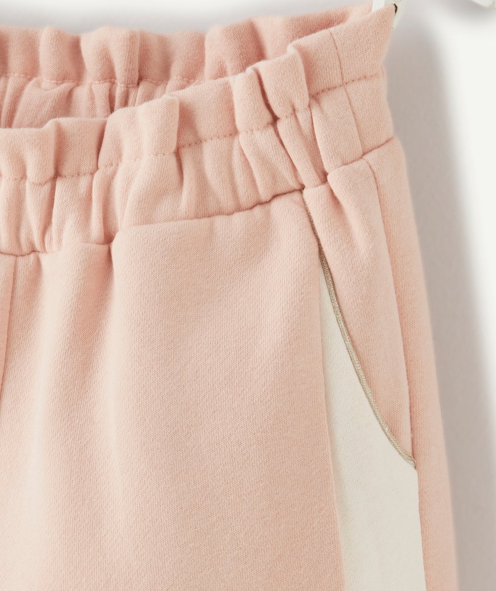 JOGGING FILLE EN COTON RECYCLÉ ROSE AVEC BANDES BLANCHES