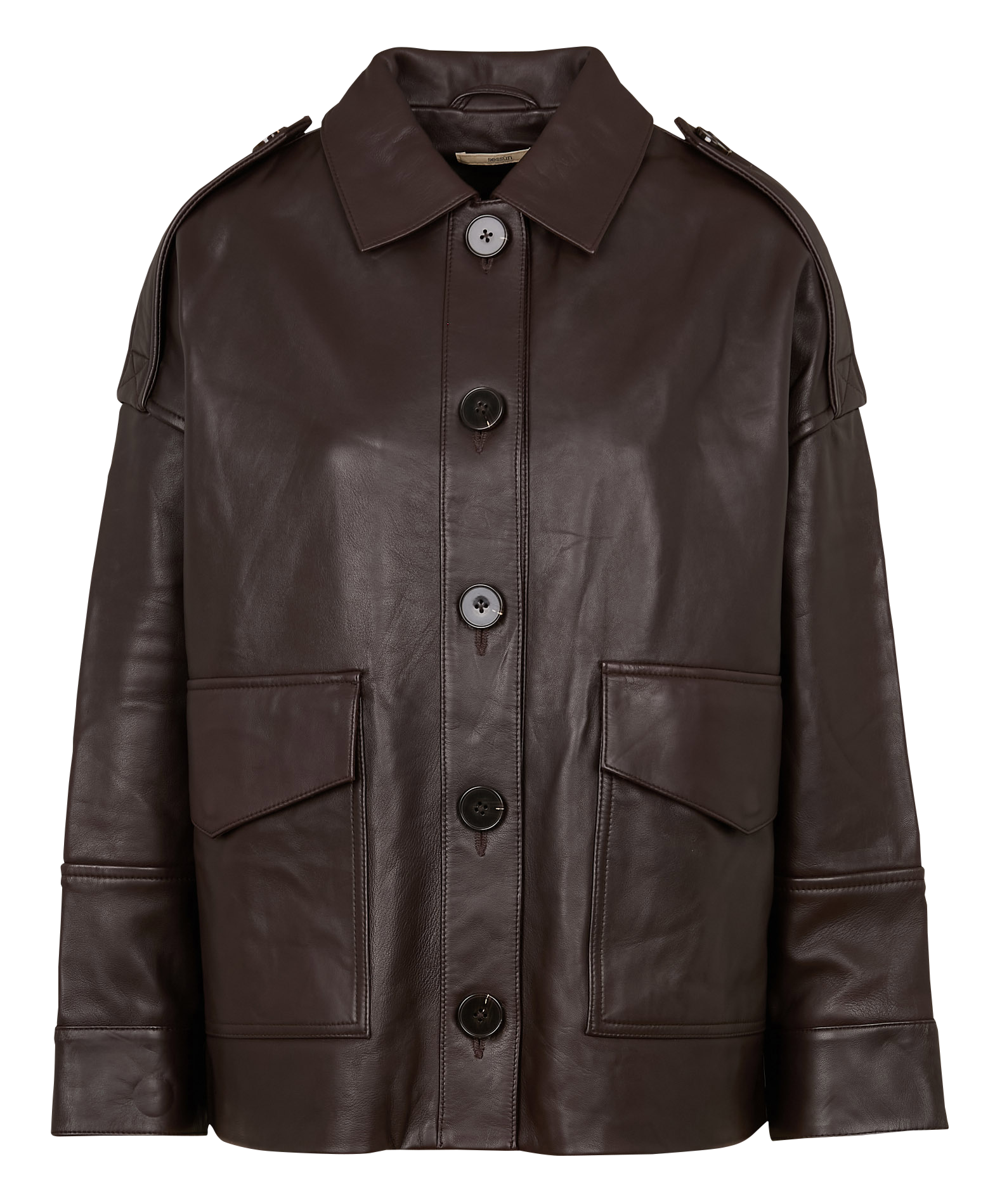 HARRIBOYD - Veste ample boutonnée en cuir| Marron