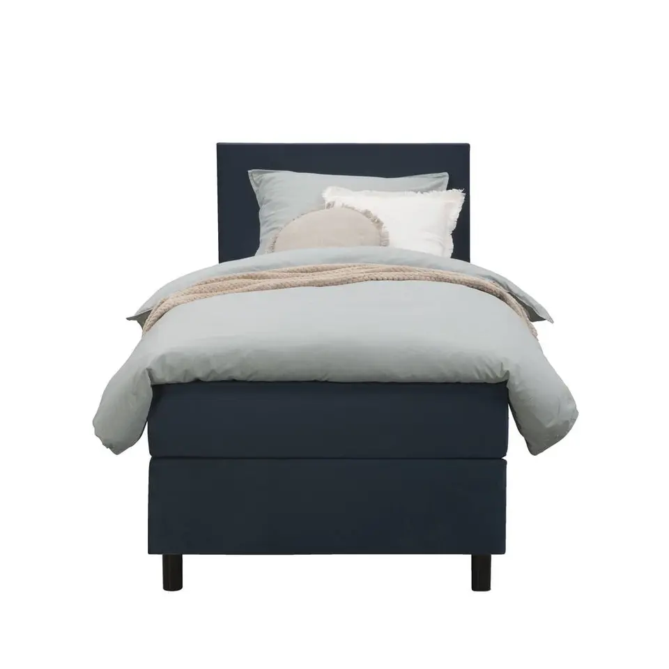 Boxspring Liv egaal - blauw - 90x200 cm - ronde poot