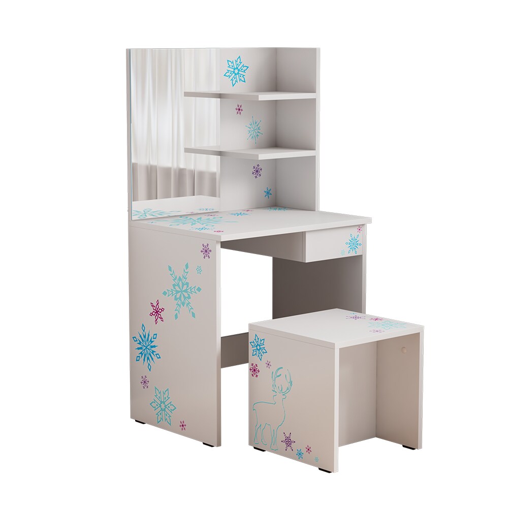 Oskar-Store Kinderschminktisch Schneeflocke 55 x 103 cm, Weiß, Schminktisch mit Hocker