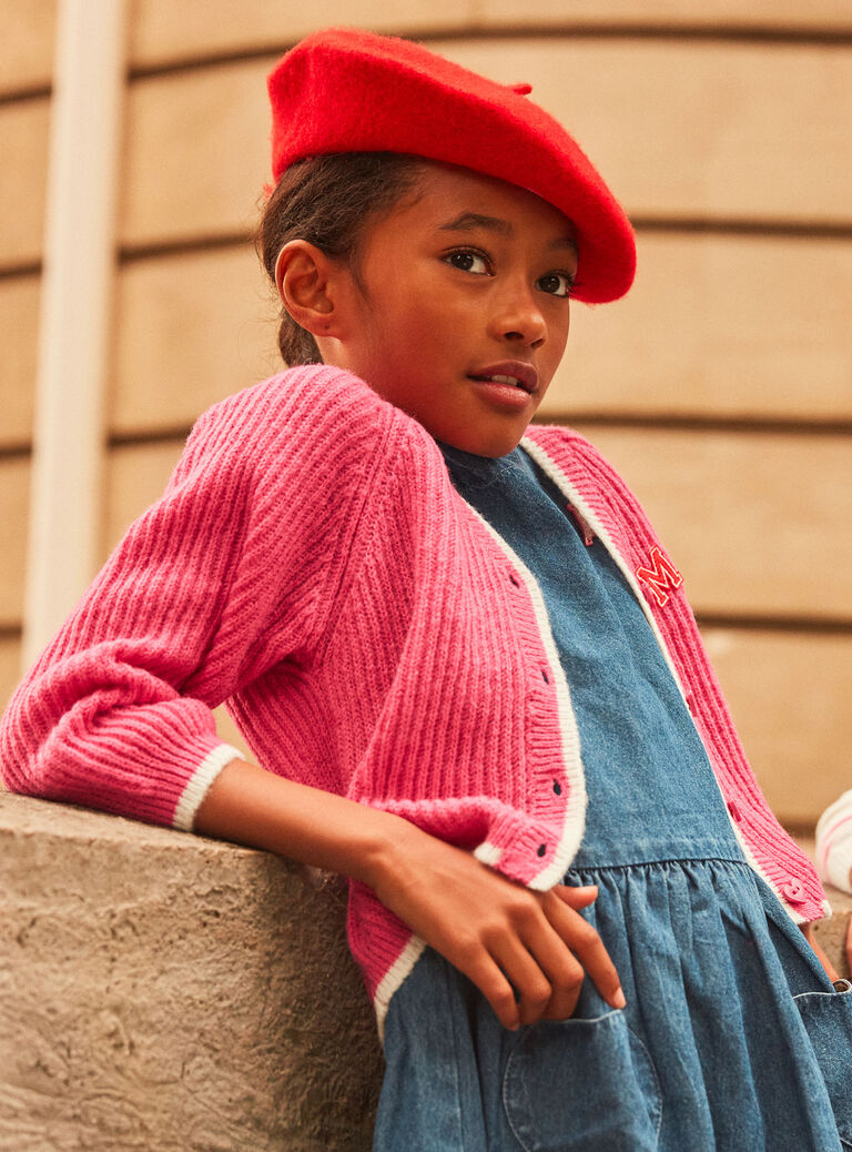 Gilet rose pétunia en tricot