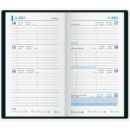 BRUNNEN Wochenkalender Taschenkalender schwarz 2023 Blattgröße 8,7 x 15,3 cm