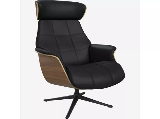 HABITAT - Fauteuil en noyer et cuir Savoy - Noir obsidienne - Pied noir - Marc