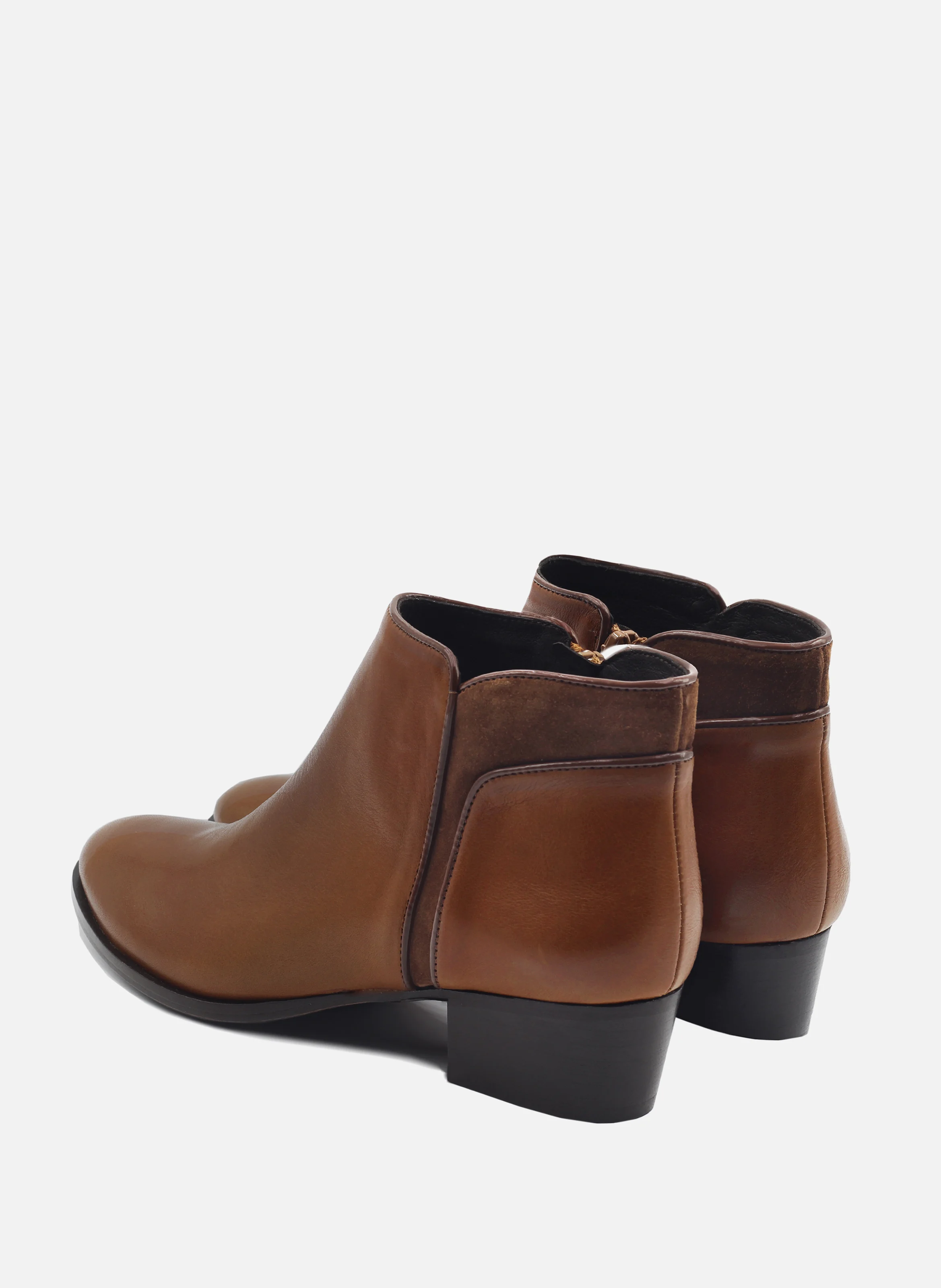 Bottine moyen talon cuir lisse | Marron