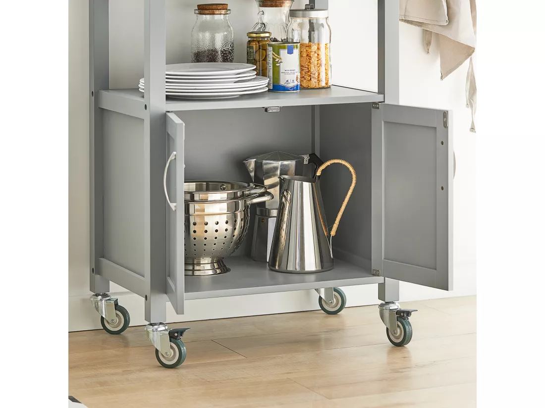 Desserte De Cuisine Roulante, Meuble De Rangement À Roulettes Plateau En Acier Inox, Fkw22-hg