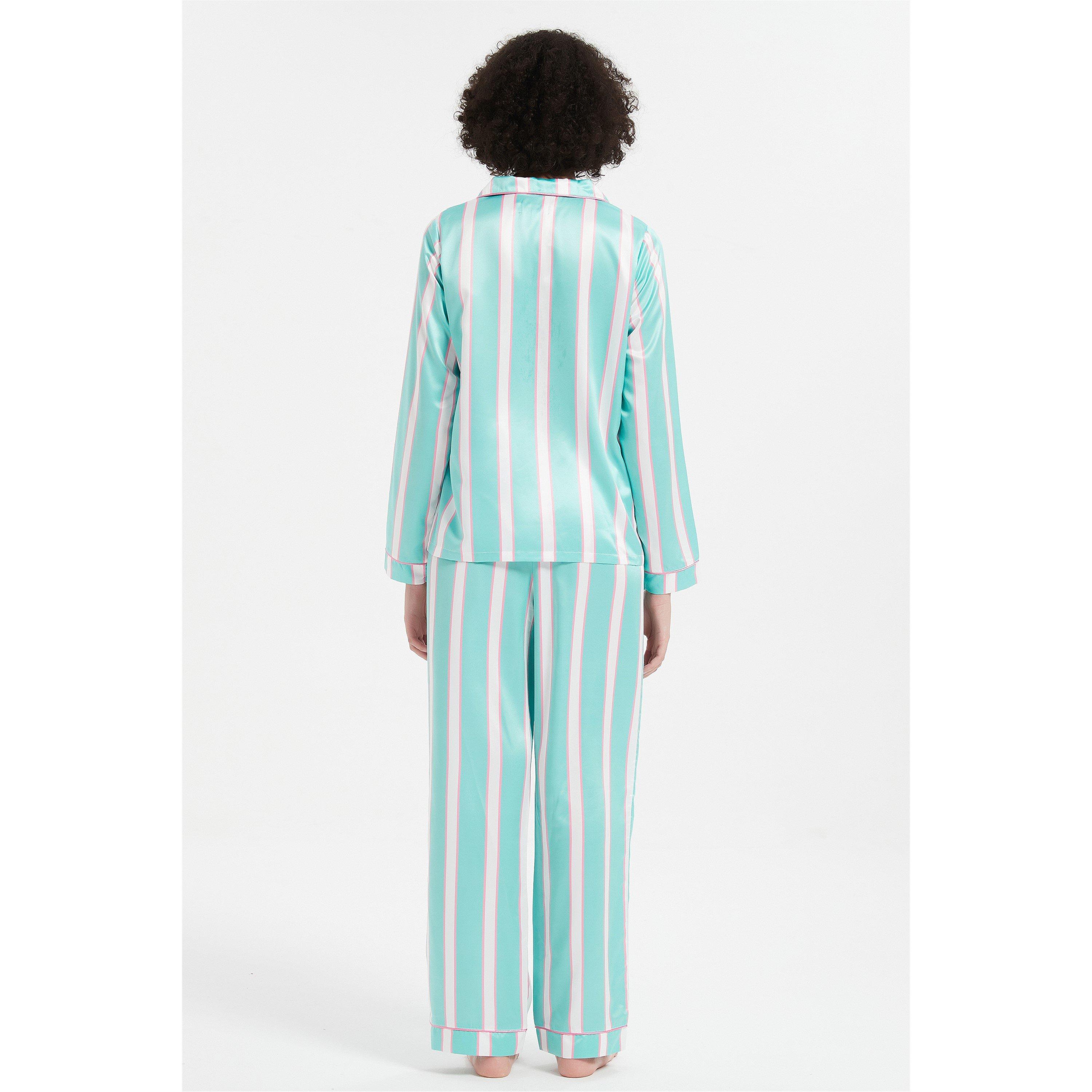 Linea Ladies Stripe Satin Pyjama and Eye Mask Set