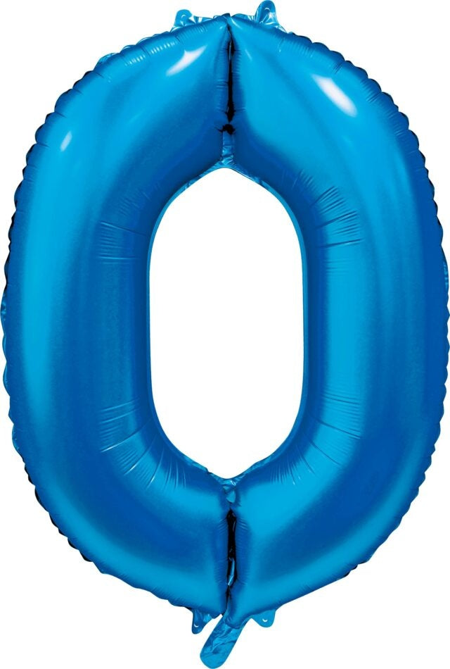 Blauwe Cijfer Ballon 0 Jaar Glans 86cm