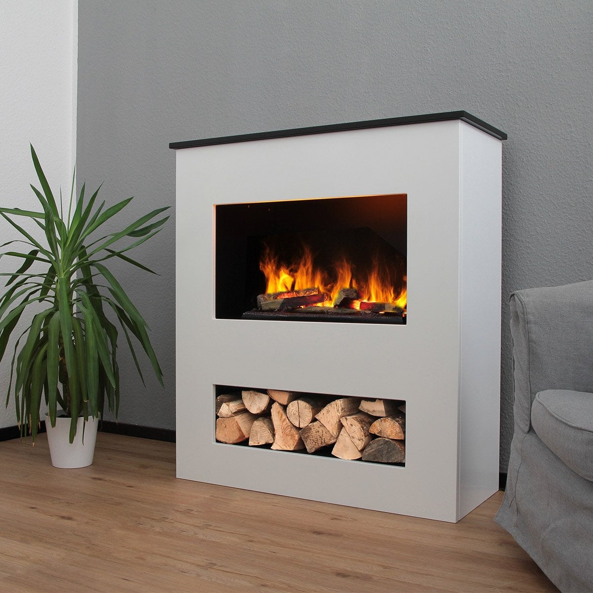GLOW FIRE Elektrische haard 'Brecht' | Waterdamphaard met OMC 600 inclusief hout in wit | HxBxD: 110x100x50 cm