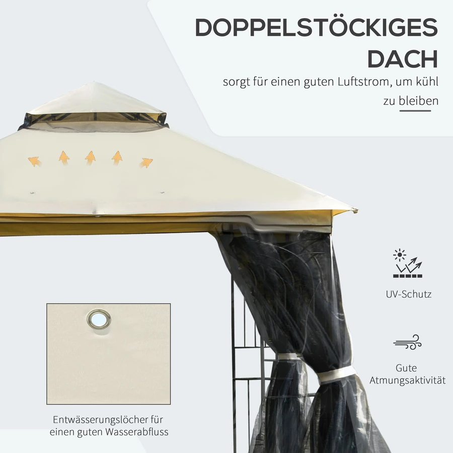 Outsunny Gartenpavillon mit Doppeldach beige