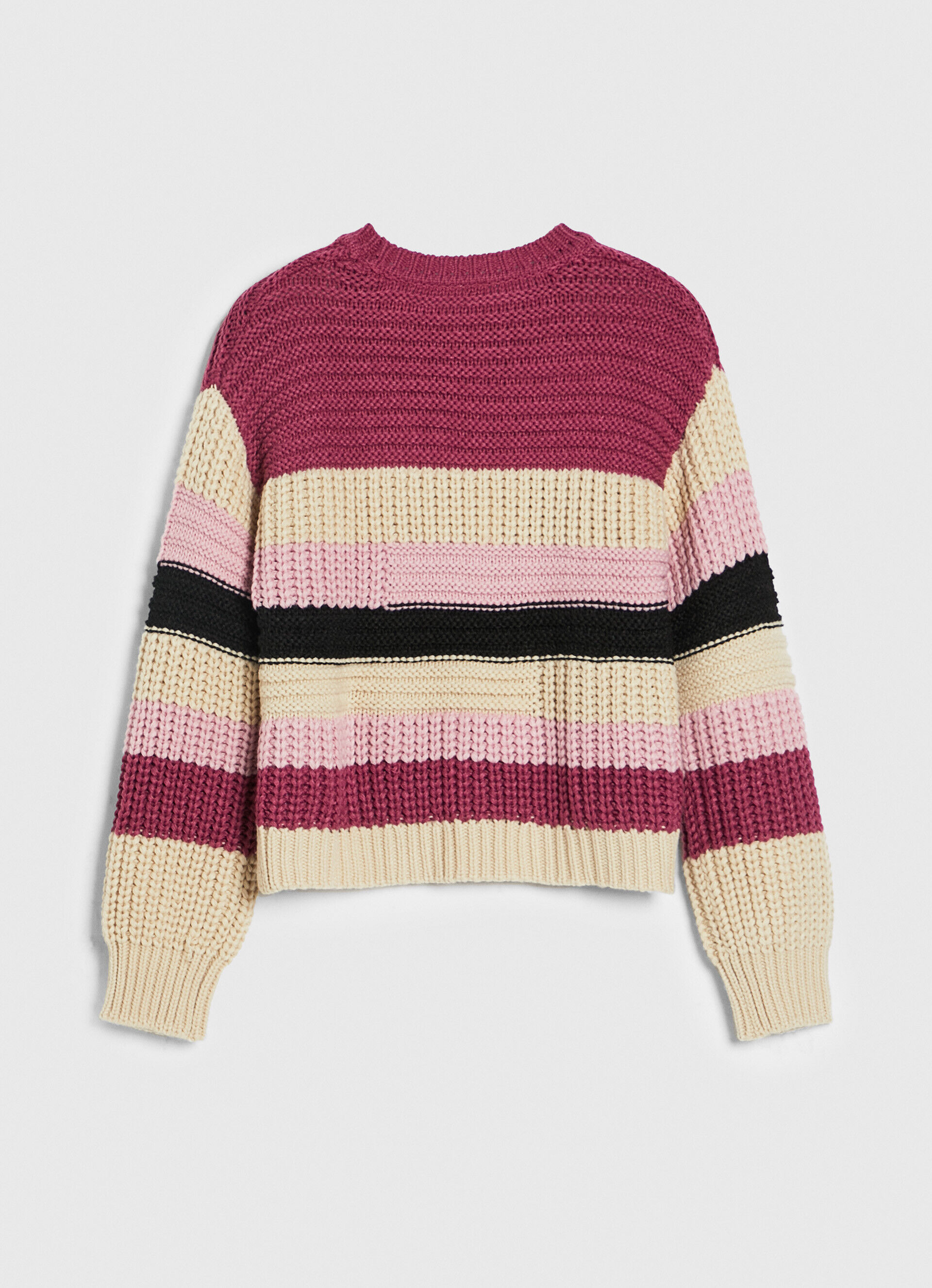 Suéter listrado de gola redonda - rosa blush escuro