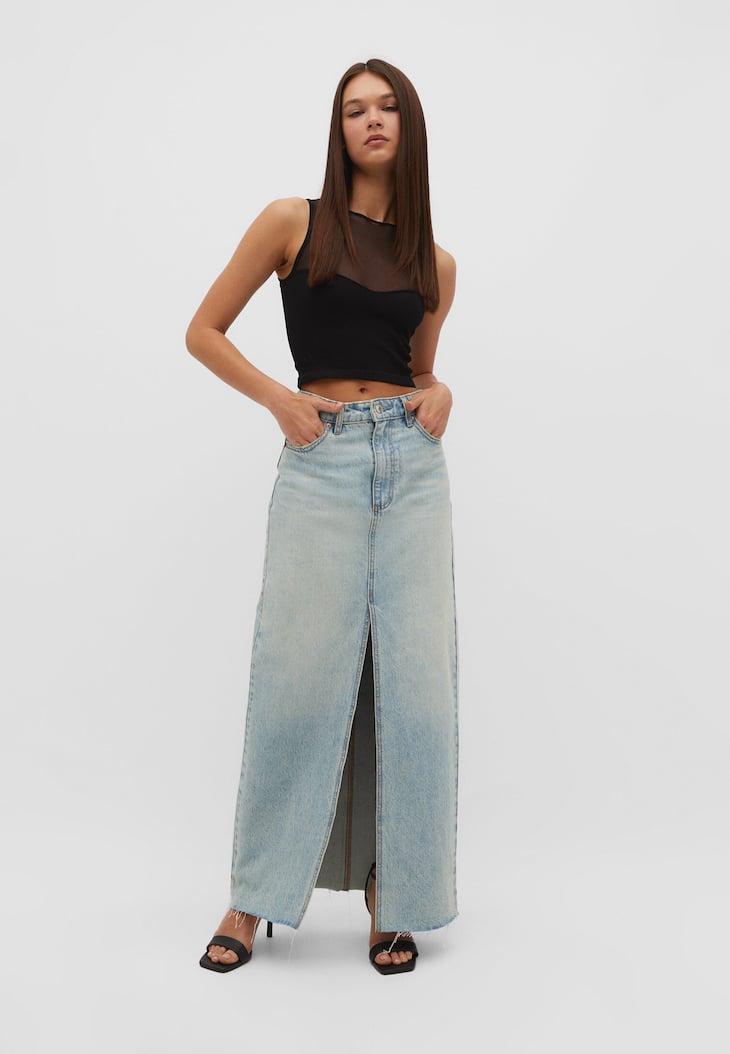 Top de tule com contraste sem costuras
