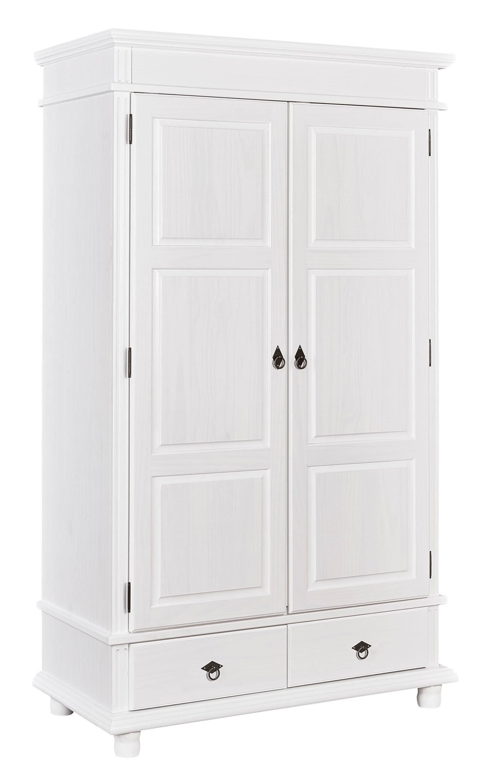 Drehtürenschrank Jannis Kiefer massiv weiß lackiert 116 x 199 cm