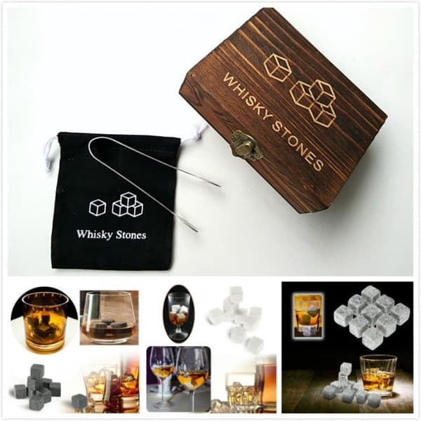 Whiskey Stone Ivories for Whiskey Wooden Gift Box